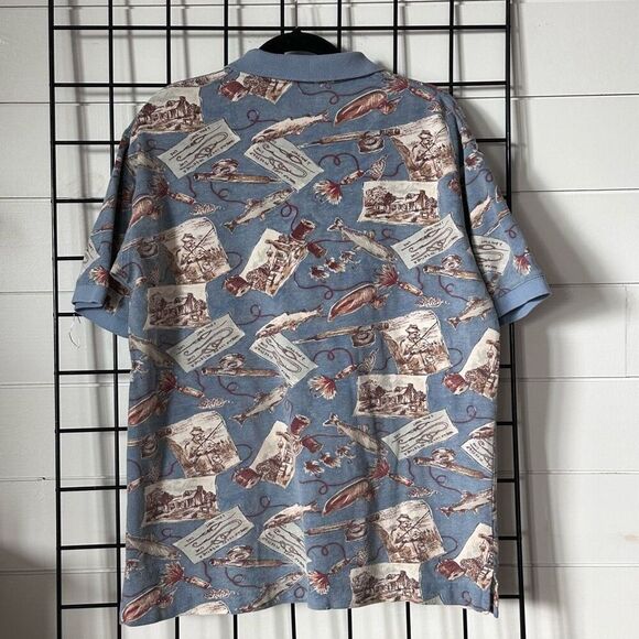 Vintage Global Tracking GPS Polo Shirt Mens M Blue Eclectic Grandpa Fishing - Picture 3 of 8